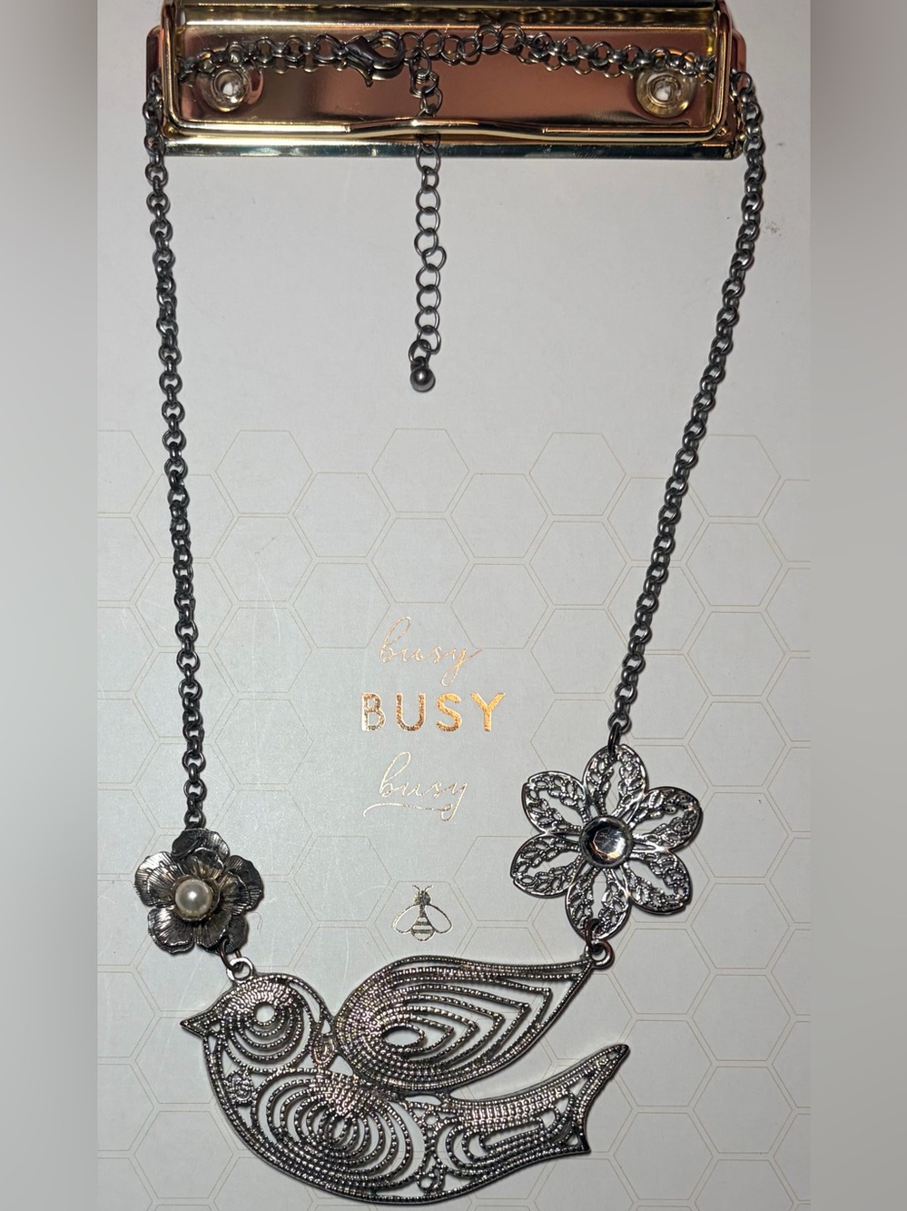 Delicate Silver-Tone Floral Bird Necklace